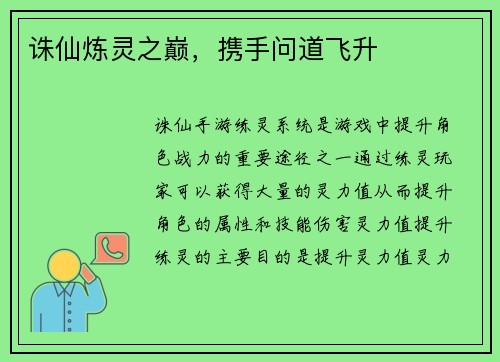 诛仙炼灵之巅，携手问道飞升