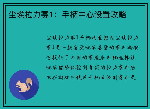 尘埃拉力赛1：手柄中心设置攻略